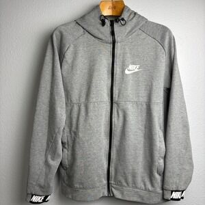 Nike Men's Large Full Zip Hoodie Gray Fleece Athletic Jacket Zip Pockets
